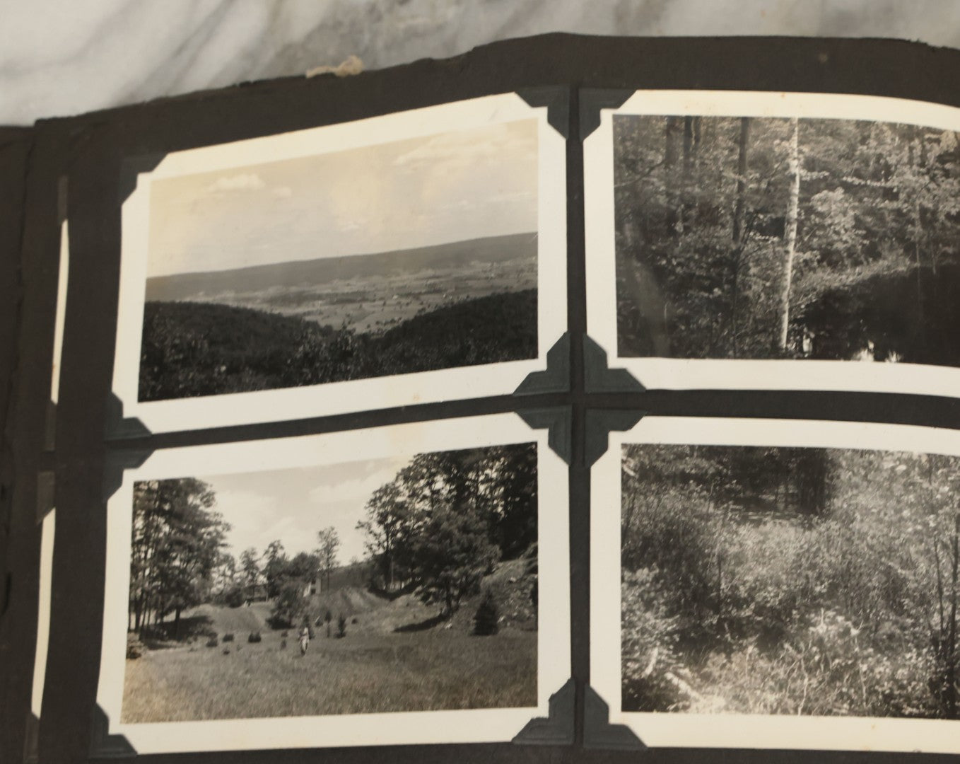 Lot 135 - Vintage Brown Photo Album With Detached Cover And Many Snapshot Photographs Including Gravestones, Houses, Churches, In And Around Nashua New Hampshire, Circa 1935 (All Pages Pictured)