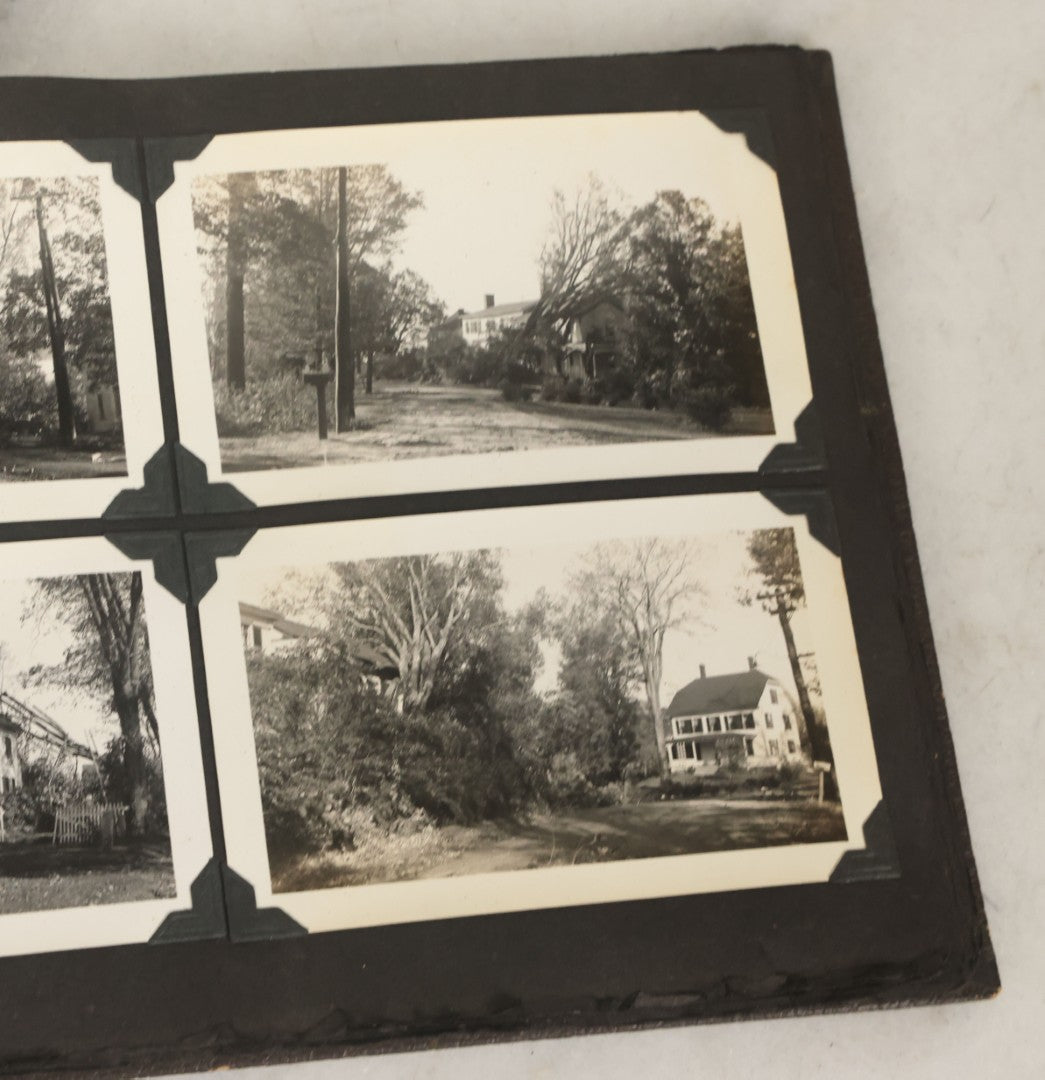 Lot 135 - Vintage Brown Photo Album With Detached Cover And Many Snapshot Photographs Including Gravestones, Houses, Churches, In And Around Nashua New Hampshire, Circa 1935 (All Pages Pictured)