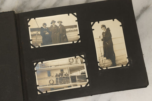 Lot 136 - Antique Black Photo Album With Detached Cover And Many Snapshot Photographs Of A Trip To Europe, Italy, Etc., Including Photos Of Ruins, Circa 1920s (All Pages Pictured) 