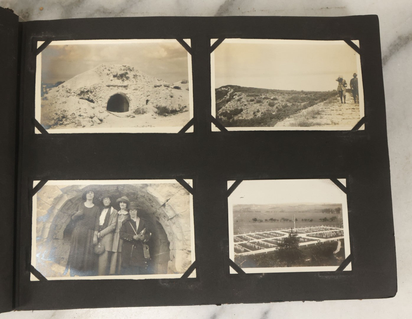 Lot 136 - Antique Black Photo Album With Detached Cover And Many Snapshot Photographs Of A Trip To Europe, Italy, Etc., Including Photos Of Ruins, Circa 1920s (All Pages Pictured) 