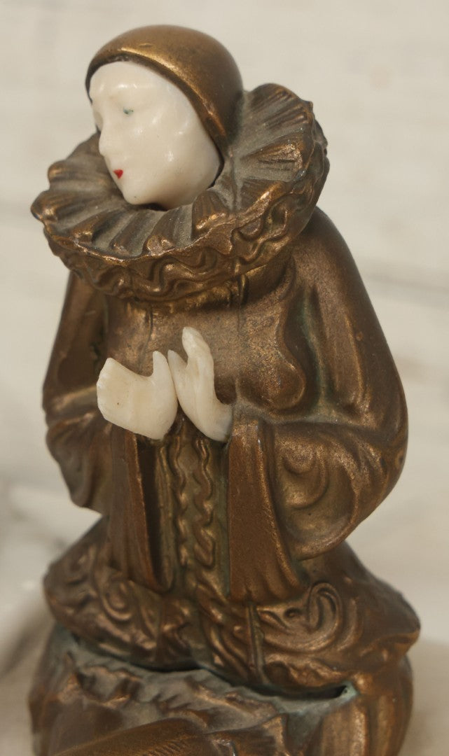 Lot 009 - Pair Of Art Deco Figural Pierrot Bookends, Cast Metal With Marble Bases, Sitting Clown Design