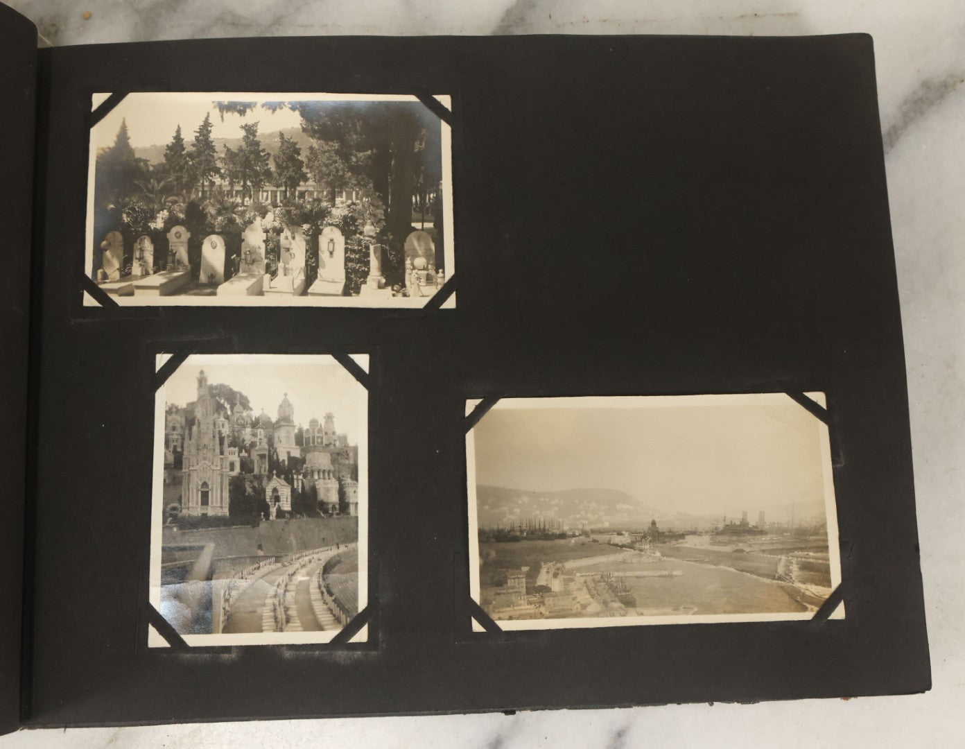 Lot 136 - Antique Black Photo Album With Detached Cover And Many Snapshot Photographs Of A Trip To Europe, Italy, Etc., Including Photos Of Ruins, Circa 1920s (All Pages Pictured) 
