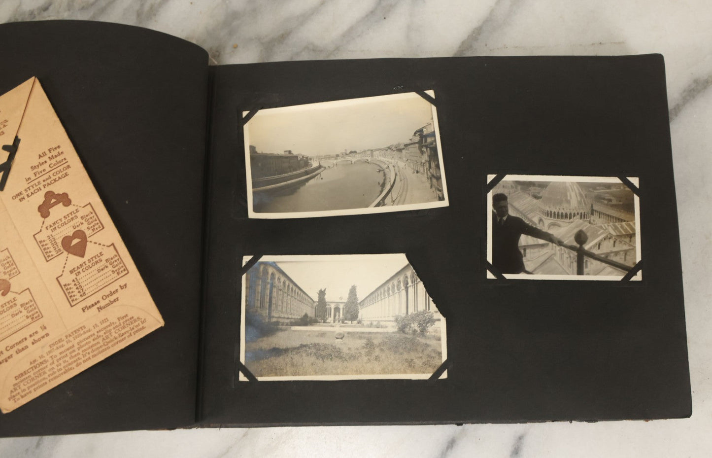 Lot 136 - Antique Black Photo Album With Detached Cover And Many Snapshot Photographs Of A Trip To Europe, Italy, Etc., Including Photos Of Ruins, Circa 1920s (All Pages Pictured) 
