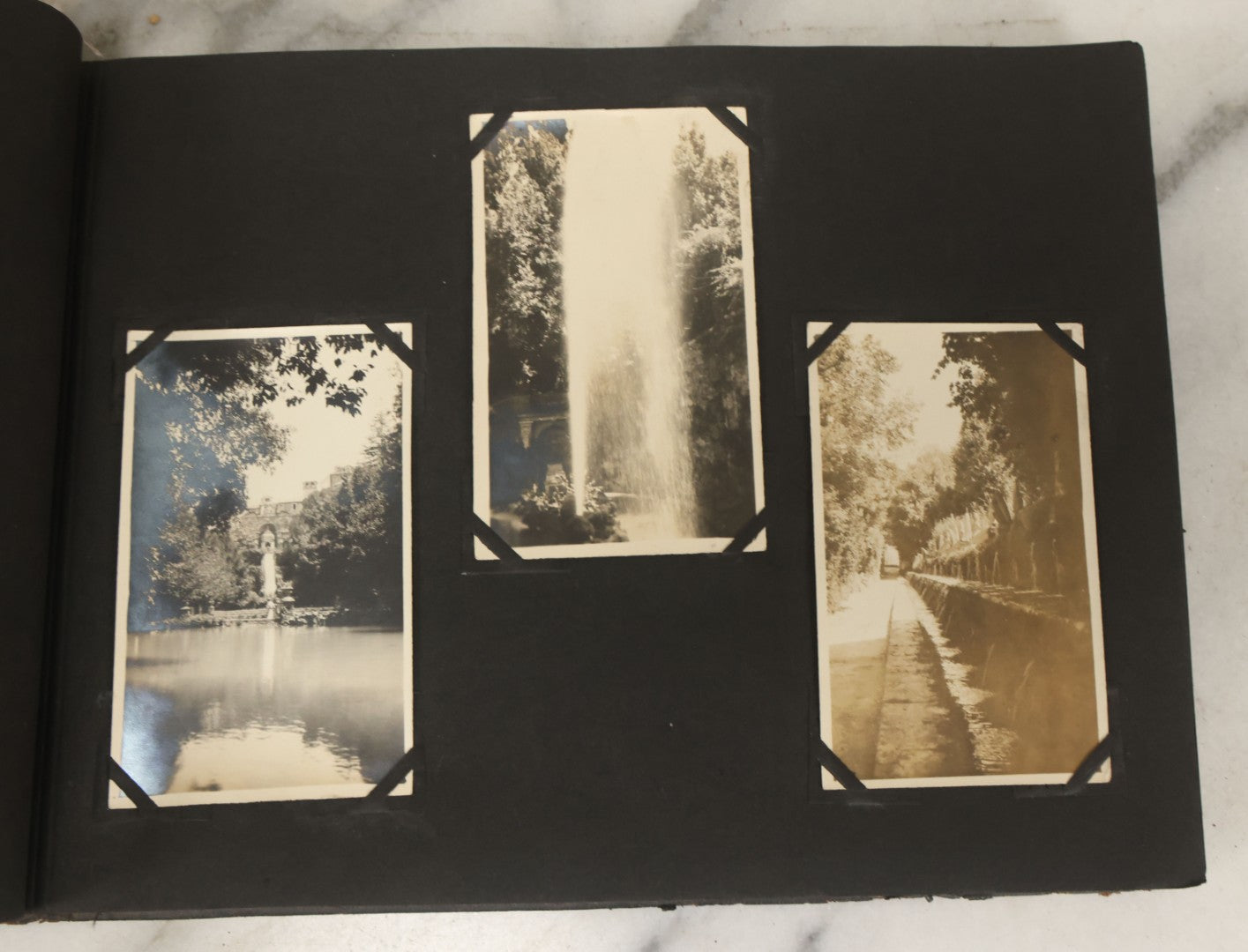 Lot 136 - Antique Black Photo Album With Detached Cover And Many Snapshot Photographs Of A Trip To Europe, Italy, Etc., Including Photos Of Ruins, Circa 1920s (All Pages Pictured) 