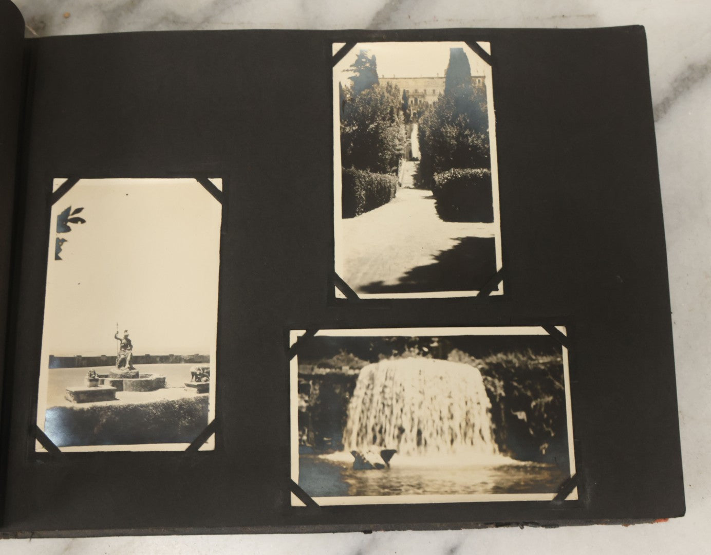 Lot 136 - Antique Black Photo Album With Detached Cover And Many Snapshot Photographs Of A Trip To Europe, Italy, Etc., Including Photos Of Ruins, Circa 1920s (All Pages Pictured) 
