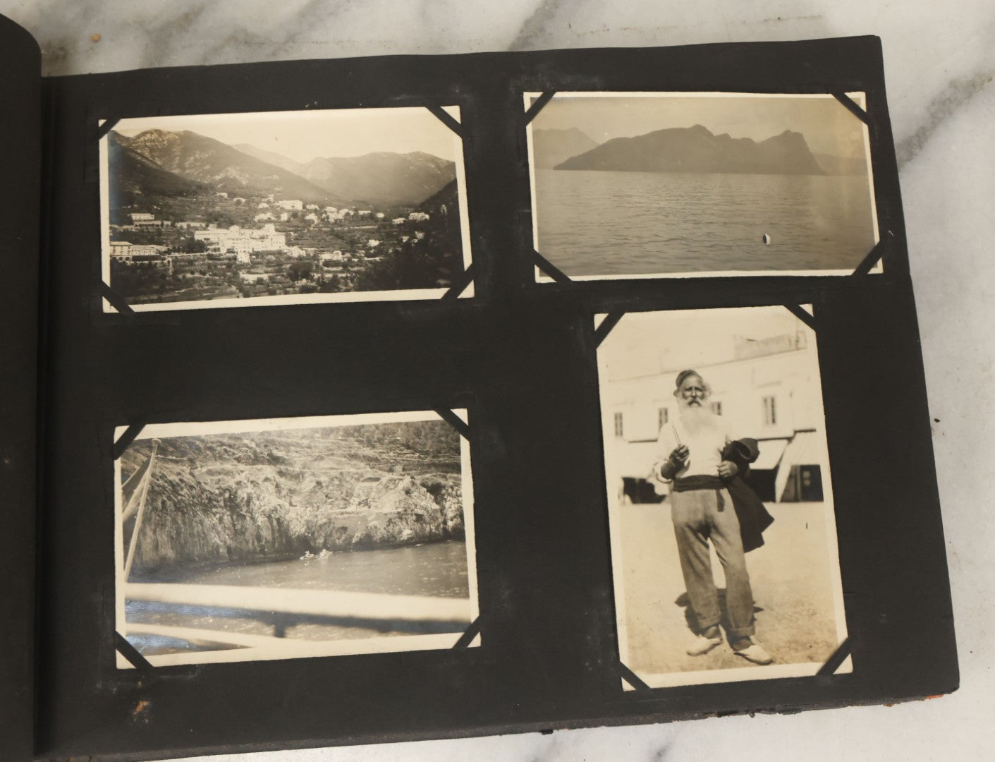 Lot 136 - Antique Black Photo Album With Detached Cover And Many Snapshot Photographs Of A Trip To Europe, Italy, Etc., Including Photos Of Ruins, Circa 1920s (All Pages Pictured) 