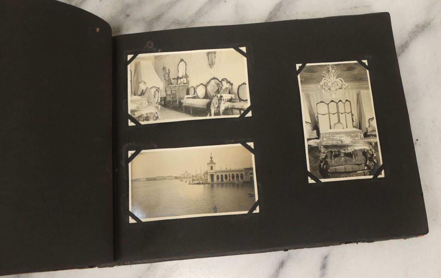 Lot 136 - Antique Black Photo Album With Detached Cover And Many Snapshot Photographs Of A Trip To Europe, Italy, Etc., Including Photos Of Ruins, Circa 1920s (All Pages Pictured) 