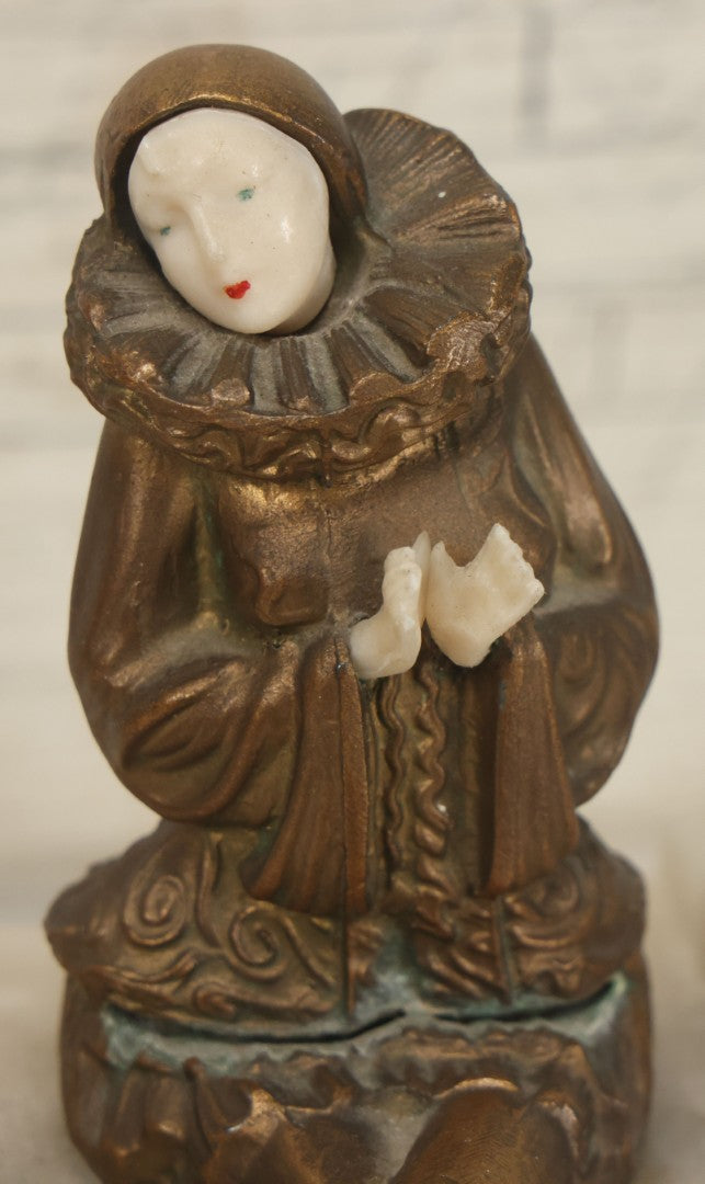 Lot 009 - Pair Of Art Deco Figural Pierrot Bookends, Cast Metal With Marble Bases, Sitting Clown Design