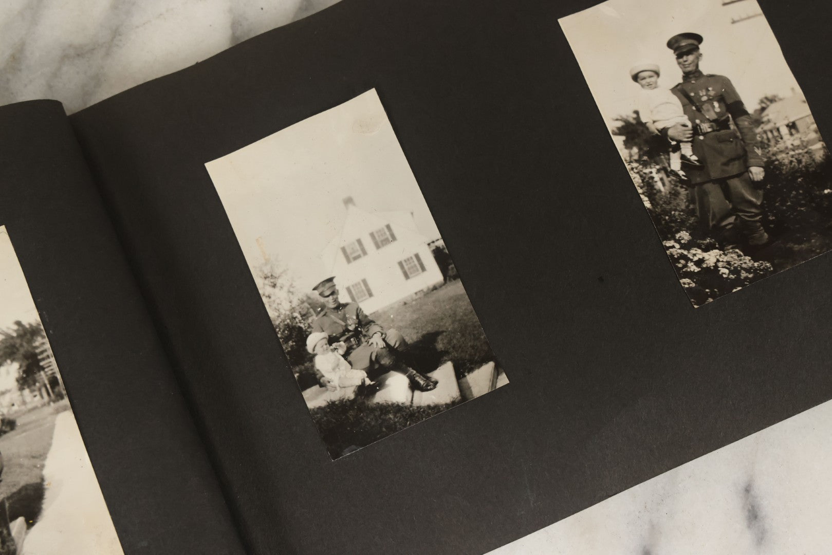 Lot 137 - Vintage Photo Album With Boat On Cover With Photos Of A Young Toddler Boy At Play, With Family, Etc., Including Photos With Military Officer, Circa 1930s - 1940s (All Pages Pictured)