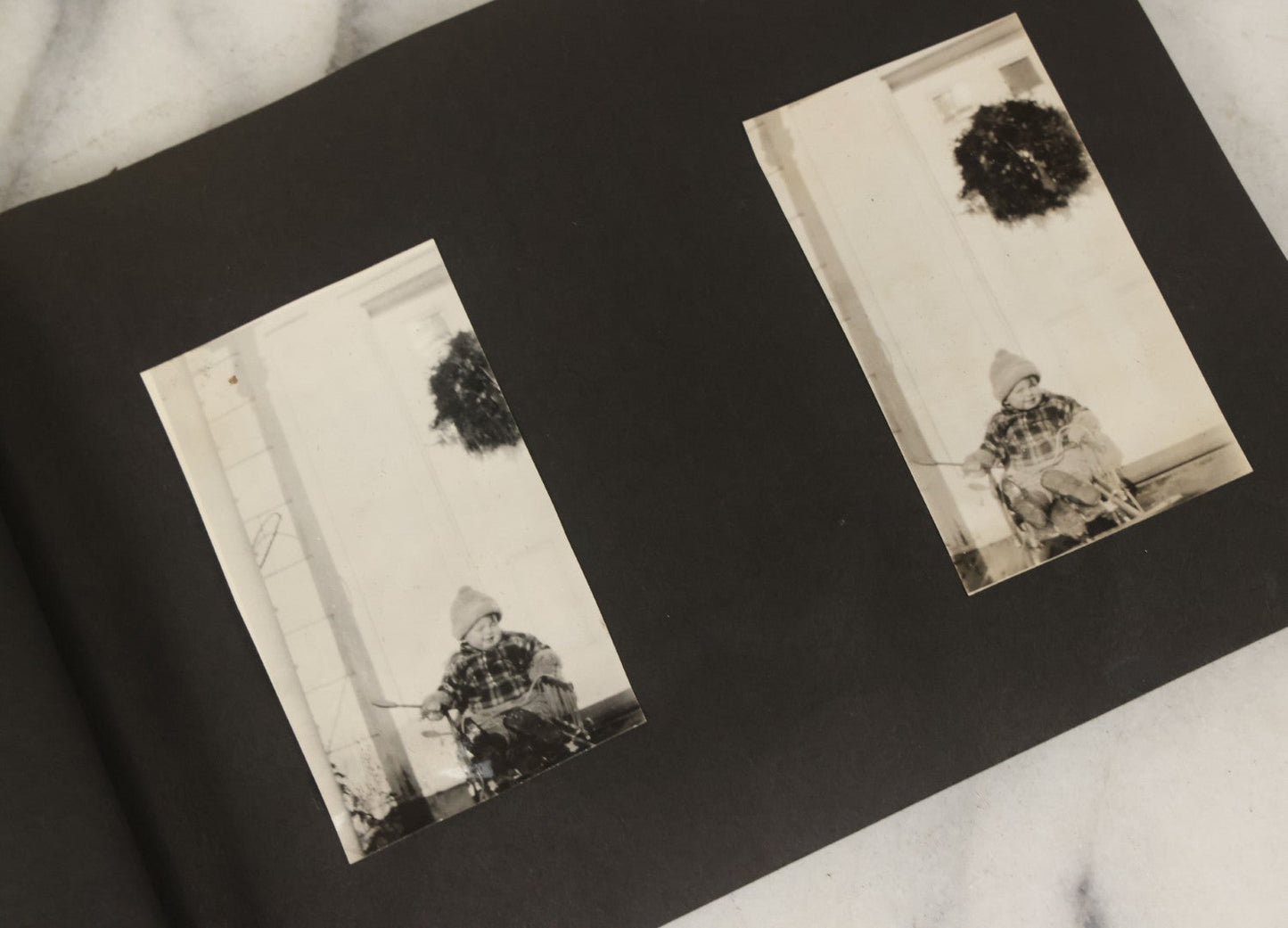 Lot 137 - Vintage Photo Album With Boat On Cover With Photos Of A Young Toddler Boy At Play, With Family, Etc., Including Photos With Military Officer, Circa 1930s - 1940s (All Pages Pictured)