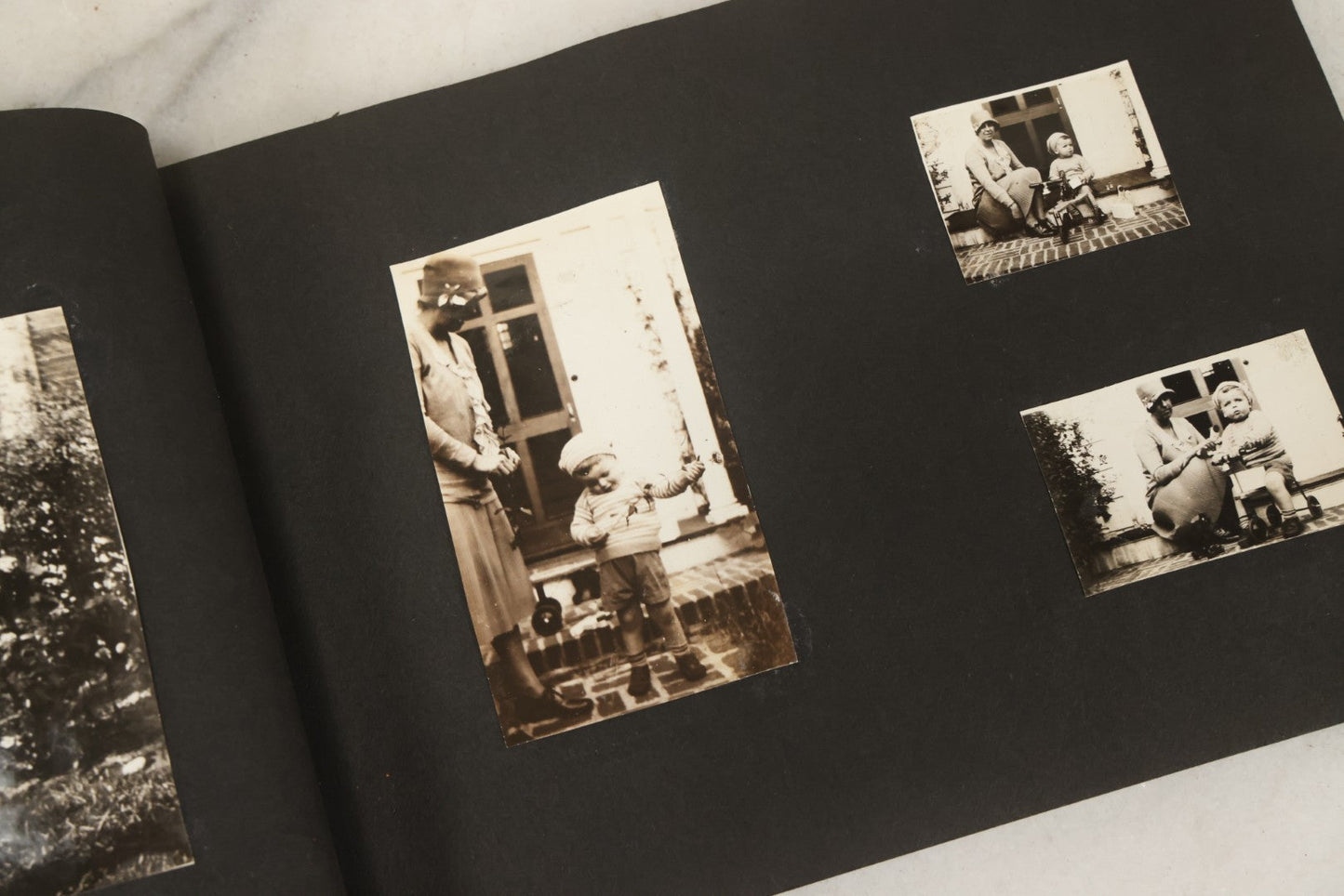 Lot 137 - Vintage Photo Album With Boat On Cover With Photos Of A Young Toddler Boy At Play, With Family, Etc., Including Photos With Military Officer, Circa 1930s - 1940s (All Pages Pictured)