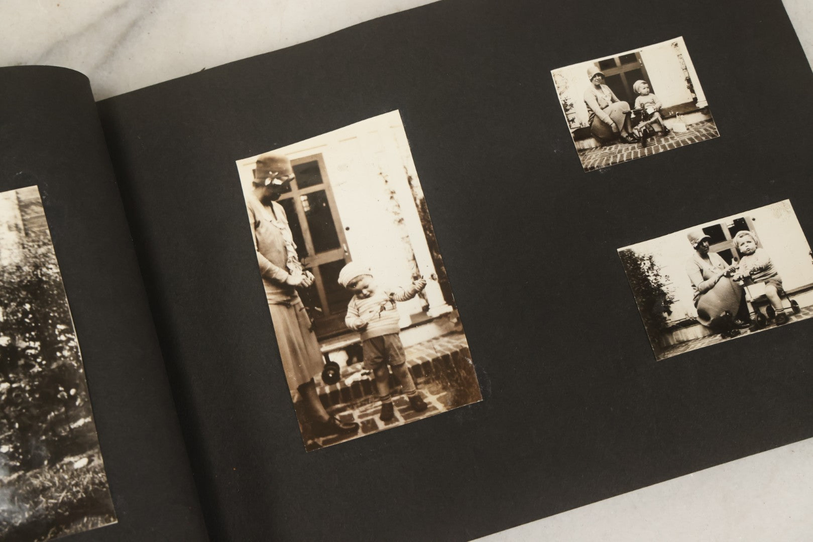 Lot 137 - Vintage Photo Album With Boat On Cover With Photos Of A Young Toddler Boy At Play, With Family, Etc., Including Photos With Military Officer, Circa 1930s - 1940s (All Pages Pictured)