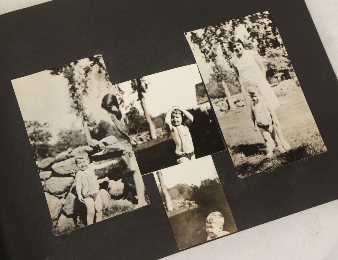 Lot 137 - Vintage Photo Album With Boat On Cover With Photos Of A Young Toddler Boy At Play, With Family, Etc., Including Photos With Military Officer, Circa 1930s - 1940s (All Pages Pictured)