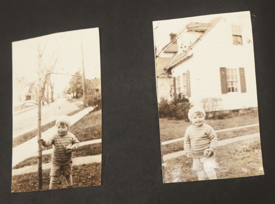 Lot 137 - Vintage Photo Album With Boat On Cover With Photos Of A Young Toddler Boy At Play, With Family, Etc., Including Photos With Military Officer, Circa 1930s - 1940s (All Pages Pictured)