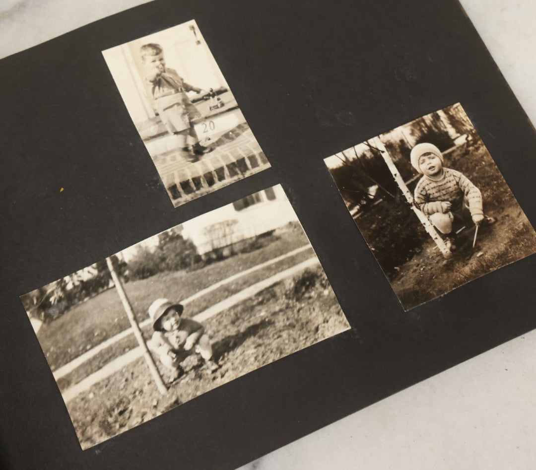 Lot 137 - Vintage Photo Album With Boat On Cover With Photos Of A Young Toddler Boy At Play, With Family, Etc., Including Photos With Military Officer, Circa 1930s - 1940s (All Pages Pictured)