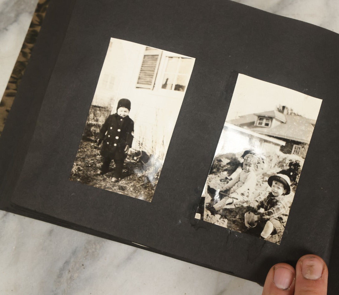 Lot 137 - Vintage Photo Album With Boat On Cover With Photos Of A Young Toddler Boy At Play, With Family, Etc., Including Photos With Military Officer, Circa 1930s - 1940s (All Pages Pictured)