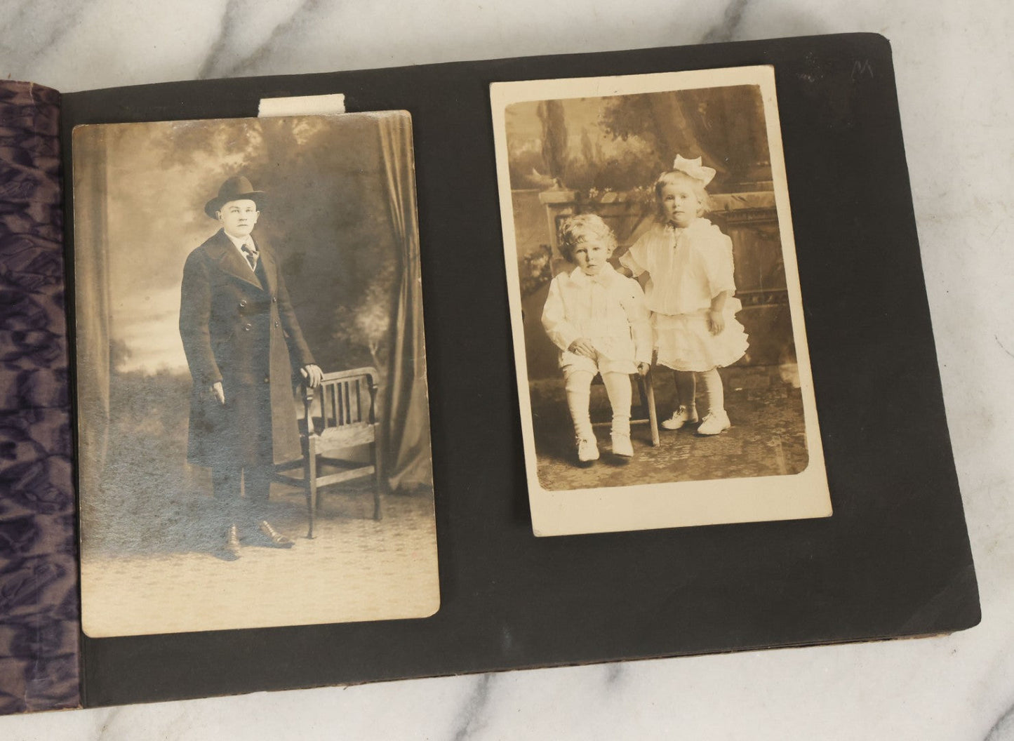 Lot 138 - Antique Brown Photo Album With Mostly Real Photo Postcards R.P.P.C. And Cyanotypes, Including First Communion Photos And More (All Pages Pictured)