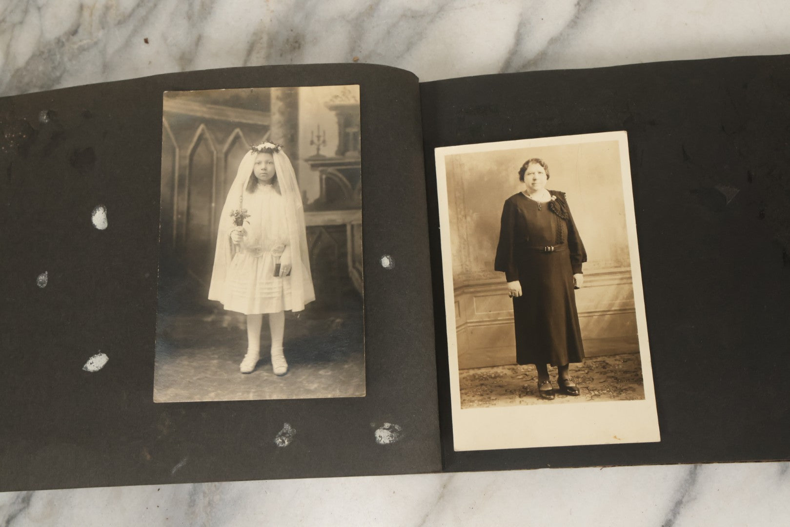 Lot 138 - Antique Brown Photo Album With Mostly Real Photo Postcards R.P.P.C. And Cyanotypes, Including First Communion Photos And More (All Pages Pictured)