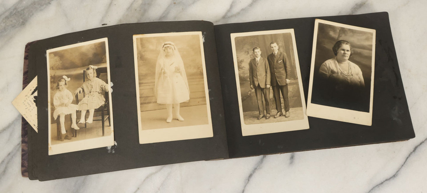 Lot 138 - Antique Brown Photo Album With Mostly Real Photo Postcards R.P.P.C. And Cyanotypes, Including First Communion Photos And More (All Pages Pictured)