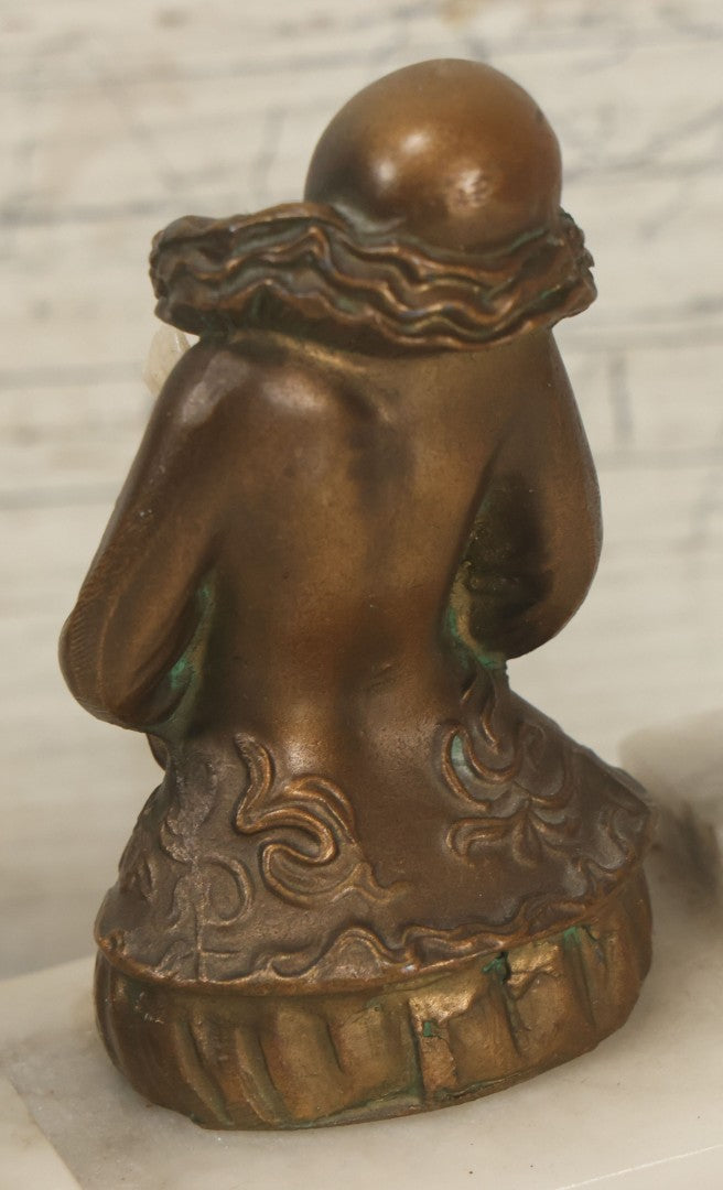Lot 009 - Pair Of Art Deco Figural Pierrot Bookends, Cast Metal With Marble Bases, Sitting Clown Design