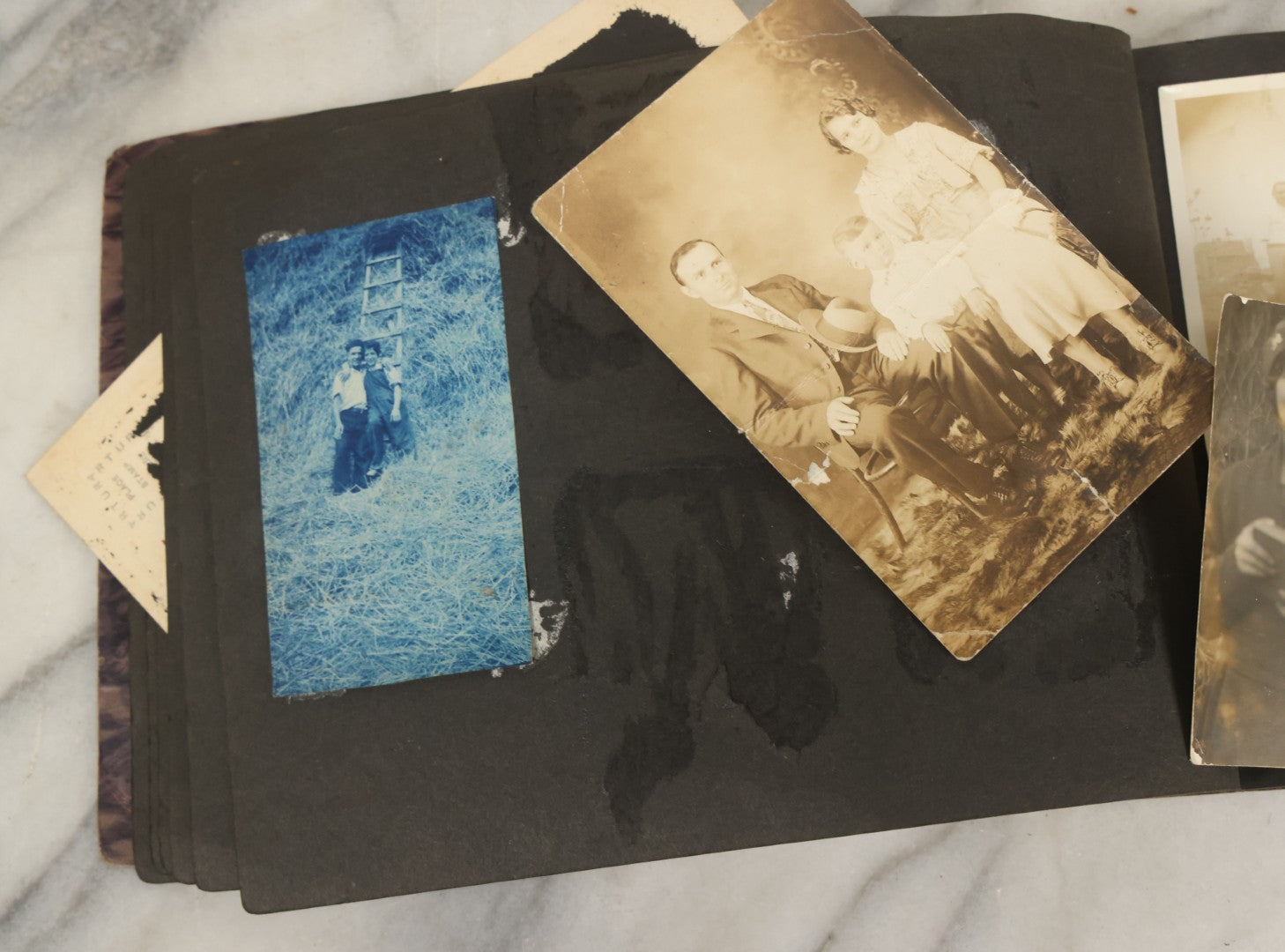 Lot 138 - Antique Brown Photo Album With Mostly Real Photo Postcards R.P.P.C. And Cyanotypes, Including First Communion Photos And More (All Pages Pictured)