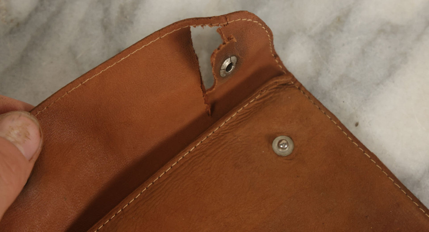 Lot 139 - Antique Leather School Days Wallet Document Case, Souvenir Of The White Mountains, New Hampshire, Old Man In The Mountain, Note Tear Near Button