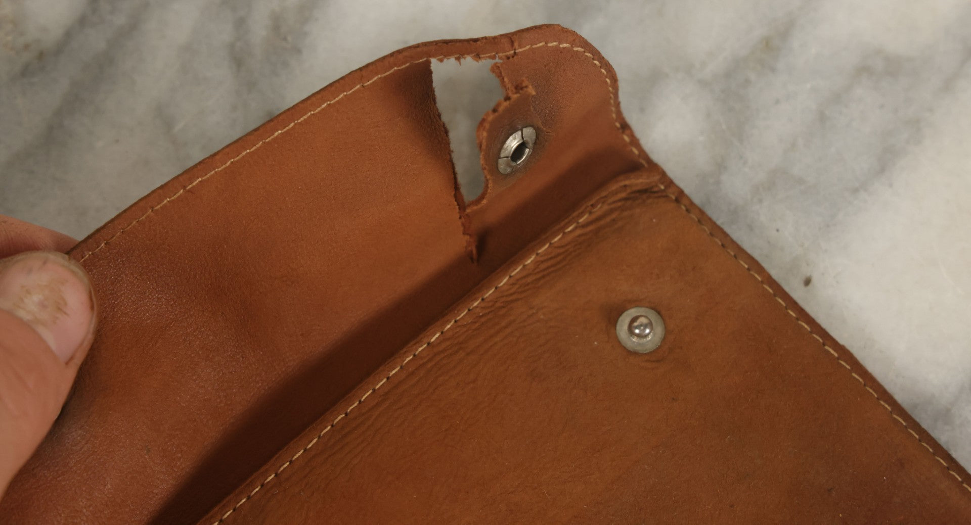 Lot 139 - Antique Leather School Days Wallet Document Case, Souvenir Of The White Mountains, New Hampshire, Old Man In The Mountain, Note Tear Near Button