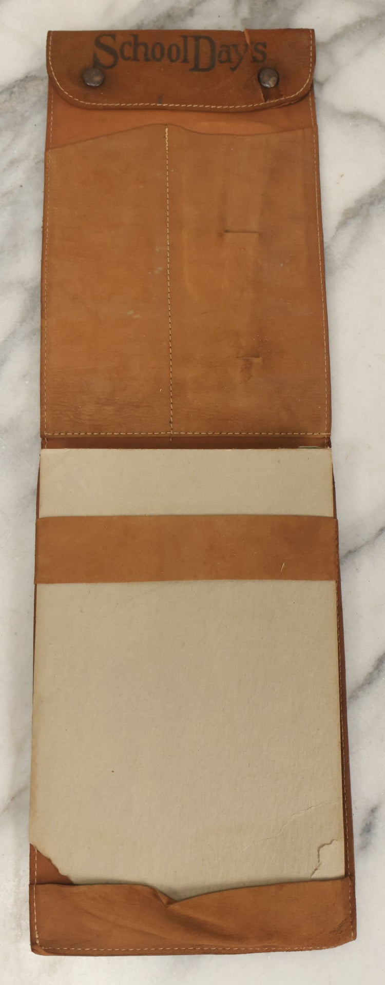 Lot 139 - Antique Leather School Days Wallet Document Case, Souvenir Of The White Mountains, New Hampshire, Old Man In The Mountain, Note Tear Near Button