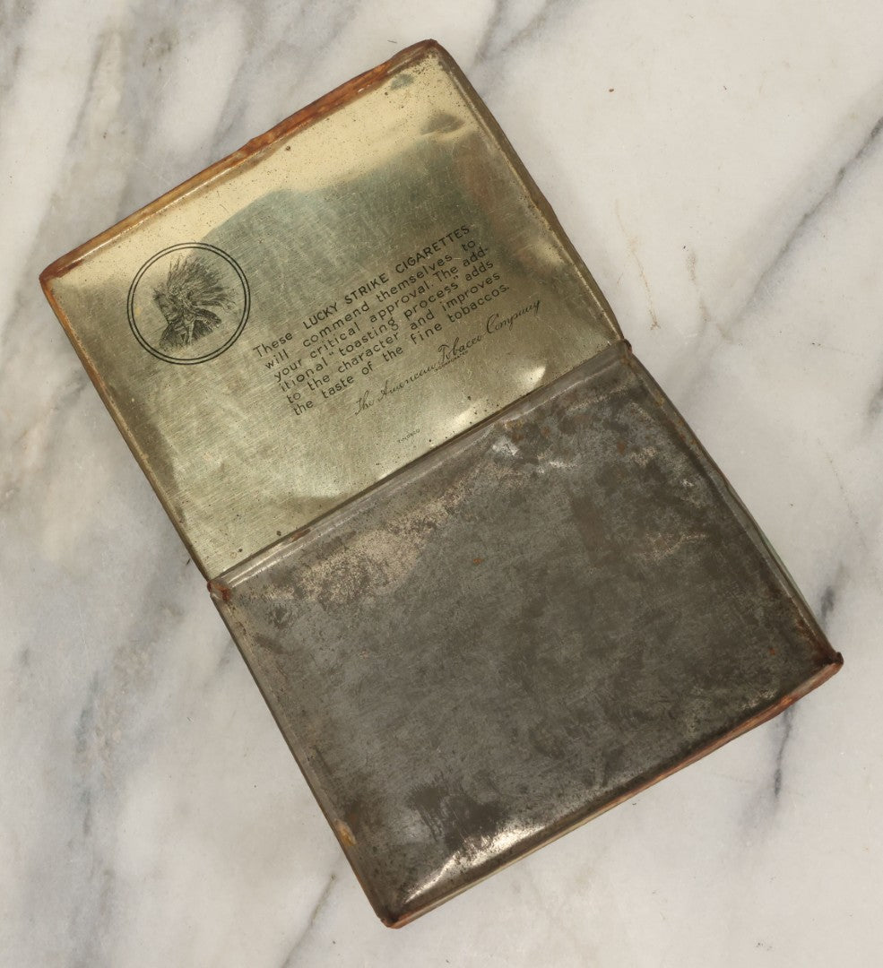 Lot 140 - Vintage Lucky Strike "Flat Fifties" Cigarette Tin Lithograph Advertising Tin, Note Wear