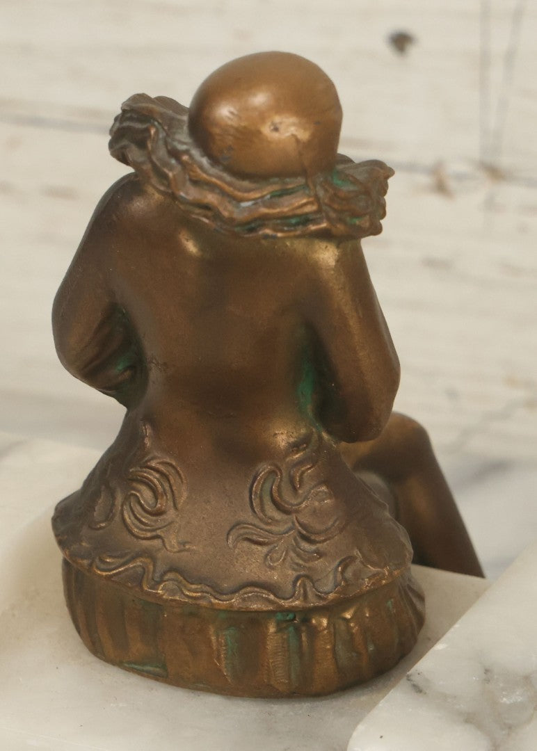 Lot 009 - Pair Of Art Deco Figural Pierrot Bookends, Cast Metal With Marble Bases, Sitting Clown Design