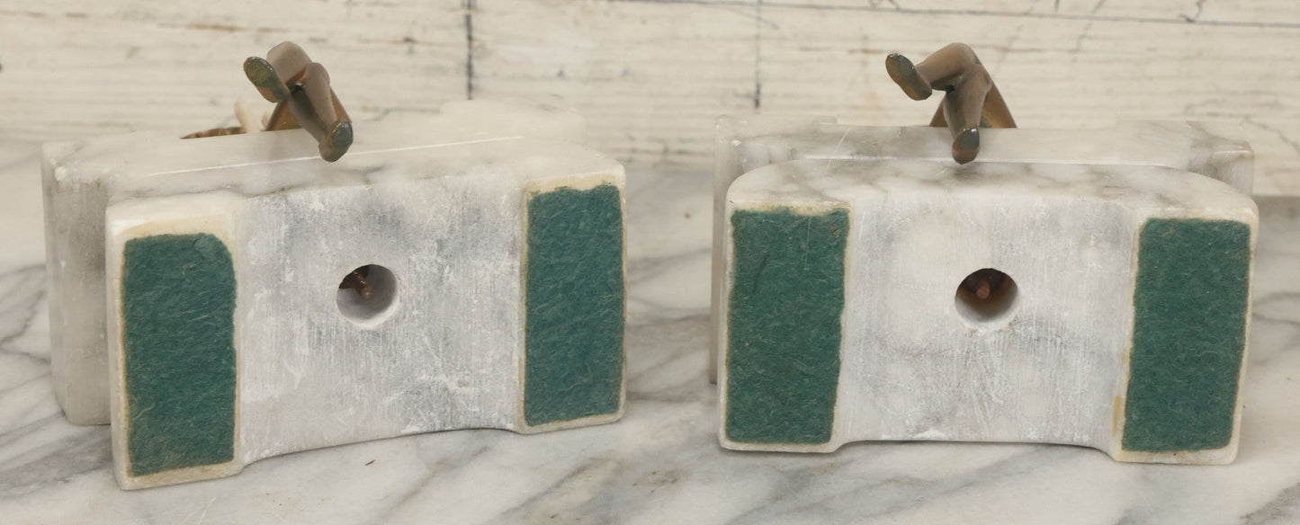 Lot 009 - Pair Of Art Deco Figural Pierrot Bookends, Cast Metal With Marble Bases, Sitting Clown Design