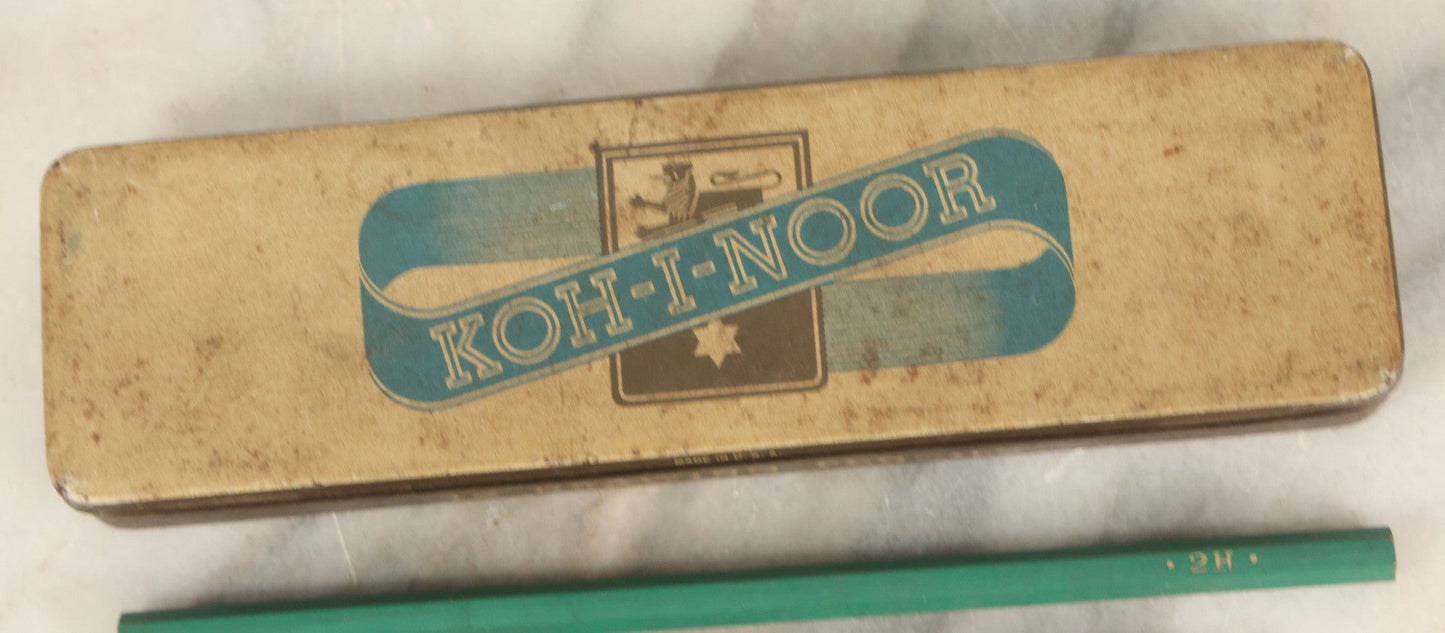 Lot 143 - Junk Drawer Lot, Grouping Of Vintage Pencil Items, Including Two Cases Of Turquoise Drawing Leads And Koh-I-Noor Pencil Tin, As Found