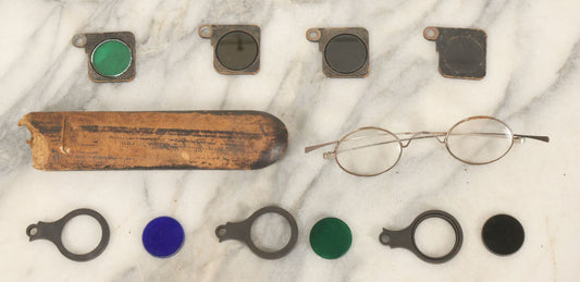 Lot 145 - Junk Drawer Lot, Grouping Of Miscellaneous Optical Items, Including Glasses With Case, Unknown Glass Lenses, Etc., As Found