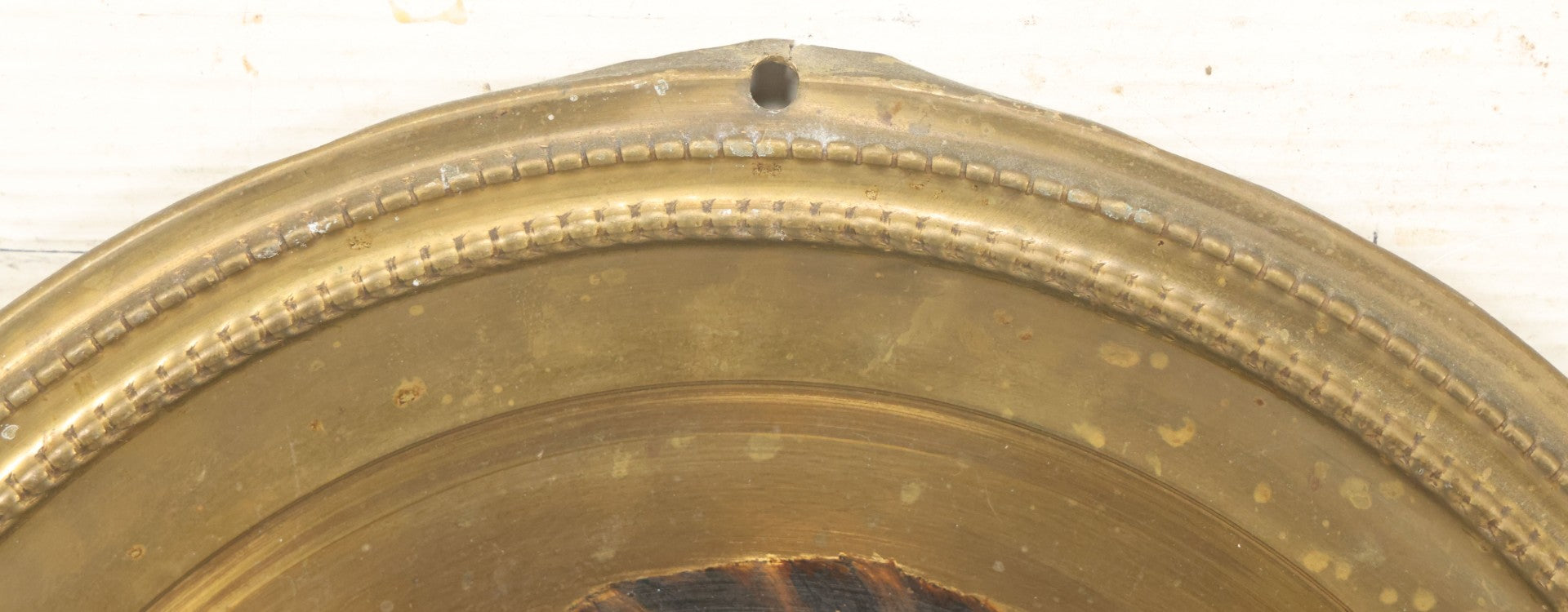 Lot 010 - Antique Hand-Painted Cat Portrait On Brass Charger, Tabby Cat Artwork, Decorative Wall Plaque, 11-7/8" Diameter