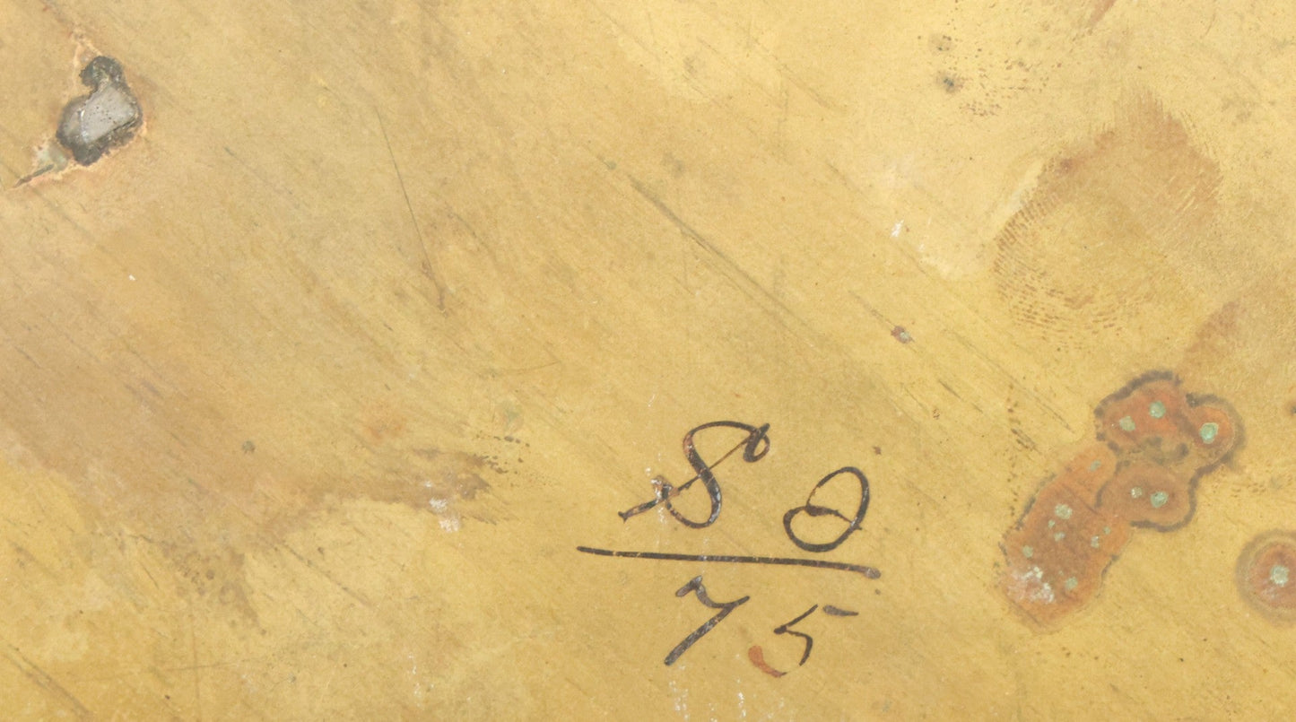 Lot 010 - Antique Hand-Painted Cat Portrait On Brass Charger, Tabby Cat Artwork, Decorative Wall Plaque, 11-7/8" Diameter