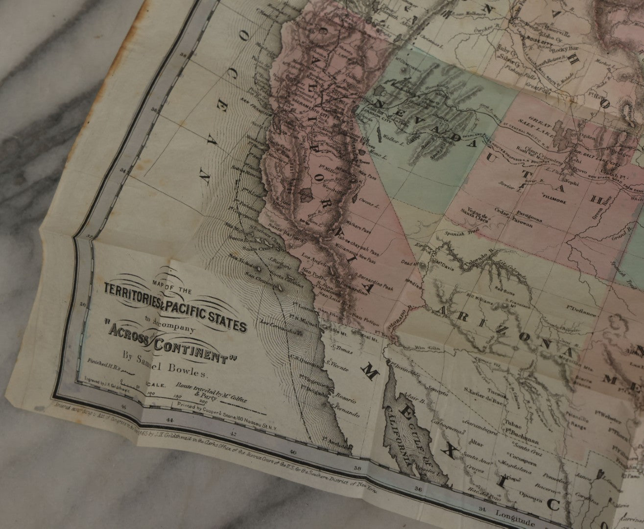 Lot 154 - "Across The Continent: A Summer's Journey To The Rocky Mountains, The Mormons, And The Pacific States" Antique Book By Samuel Bowles, With Fold Out Map, Samuel Bowles & Company Publisher, Springfield, Massachusetts, 1866