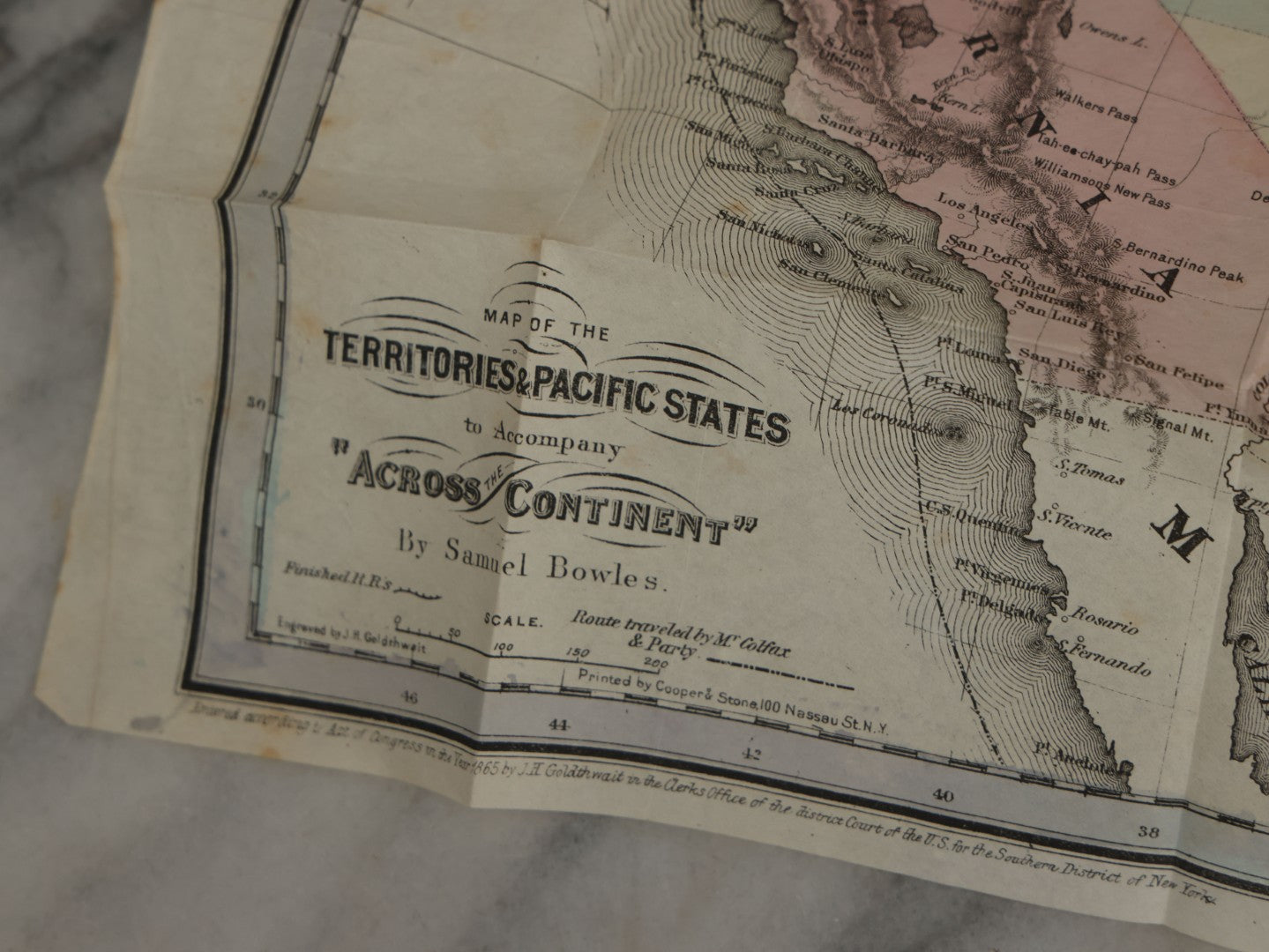 Lot 154 - "Across The Continent: A Summer's Journey To The Rocky Mountains, The Mormons, And The Pacific States" Antique Book By Samuel Bowles, With Fold Out Map, Samuel Bowles & Company Publisher, Springfield, Massachusetts, 1866