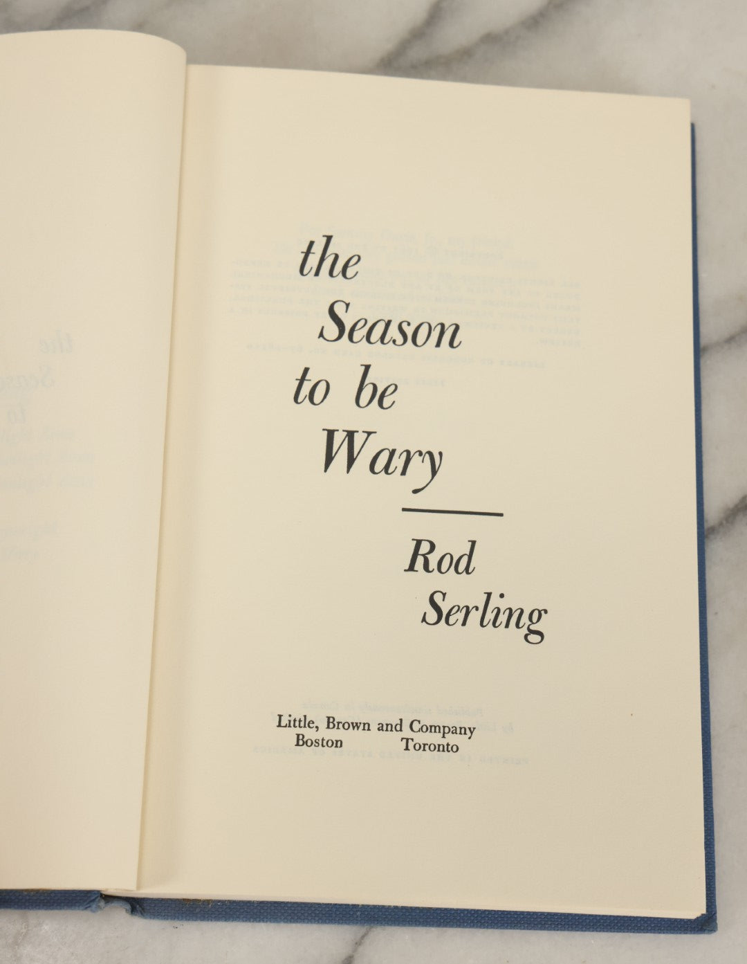 Lot 161 - "The Season To Be Wary" Vintage Book By Rod Serling, First Edition, Little, Brown And Company Publishers, Boston / Toronto, 1967