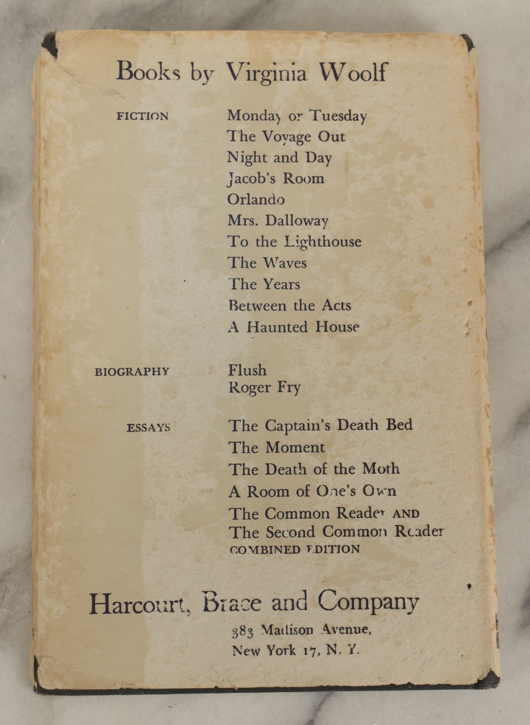 Lot 163 - "A Room Of One's Own" Vintage Book By Virginia Woolf, Harcourt, Brace, And Company Publishers, New York, 1957 Edition