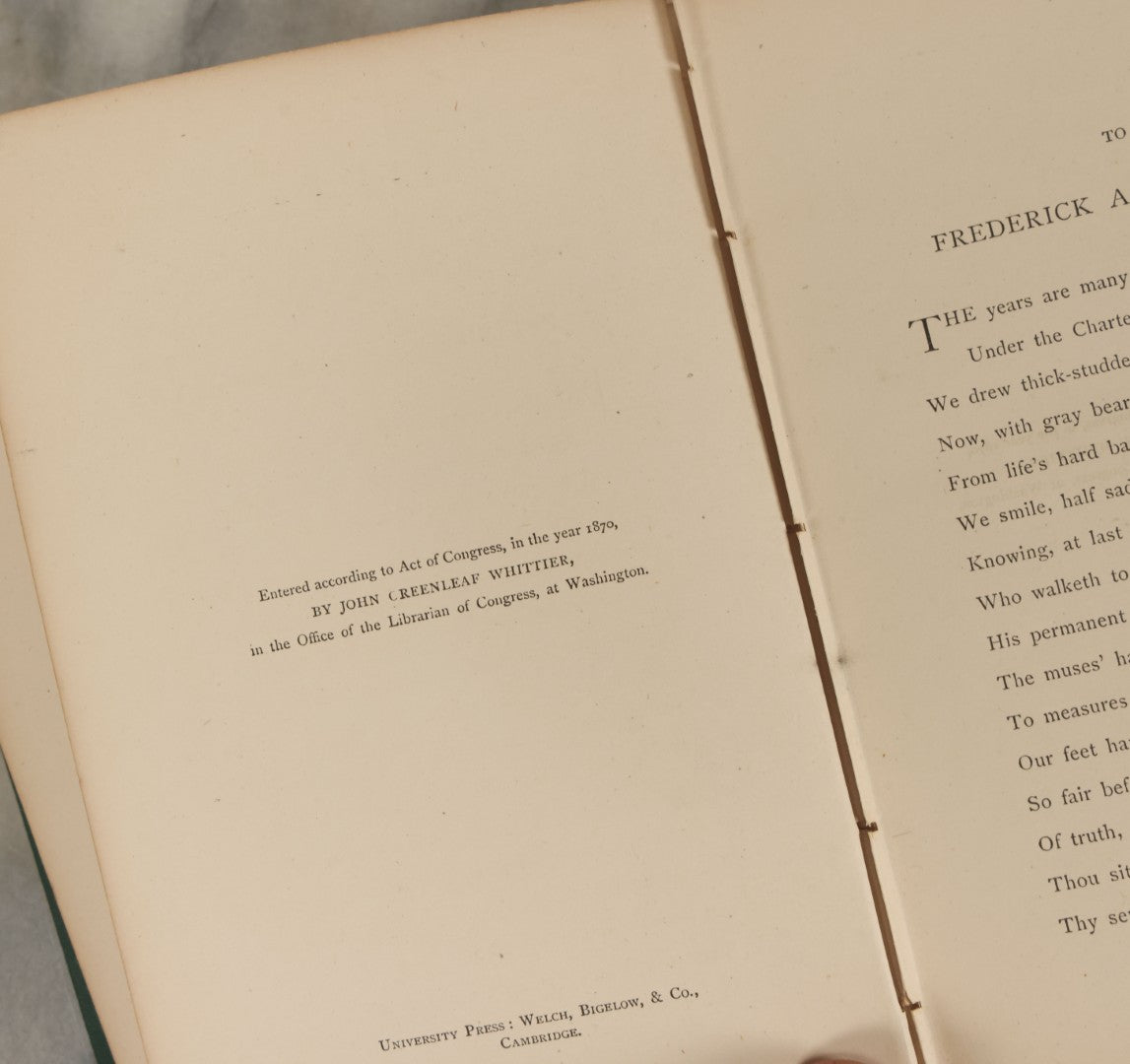 Lot 167 - "Miriam And Other Poems" By John Greenleaf Whittier, Fields, Osgood, & Co, Publishers, Boston, 1871, Note Loose Pages