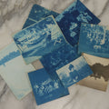 Lot 170 - Grouping Of 9 Snapshot Photographs Including 8 Cyanotypes Of Victorian Women And Children, Women With Bicycles, Skiing, Etc.