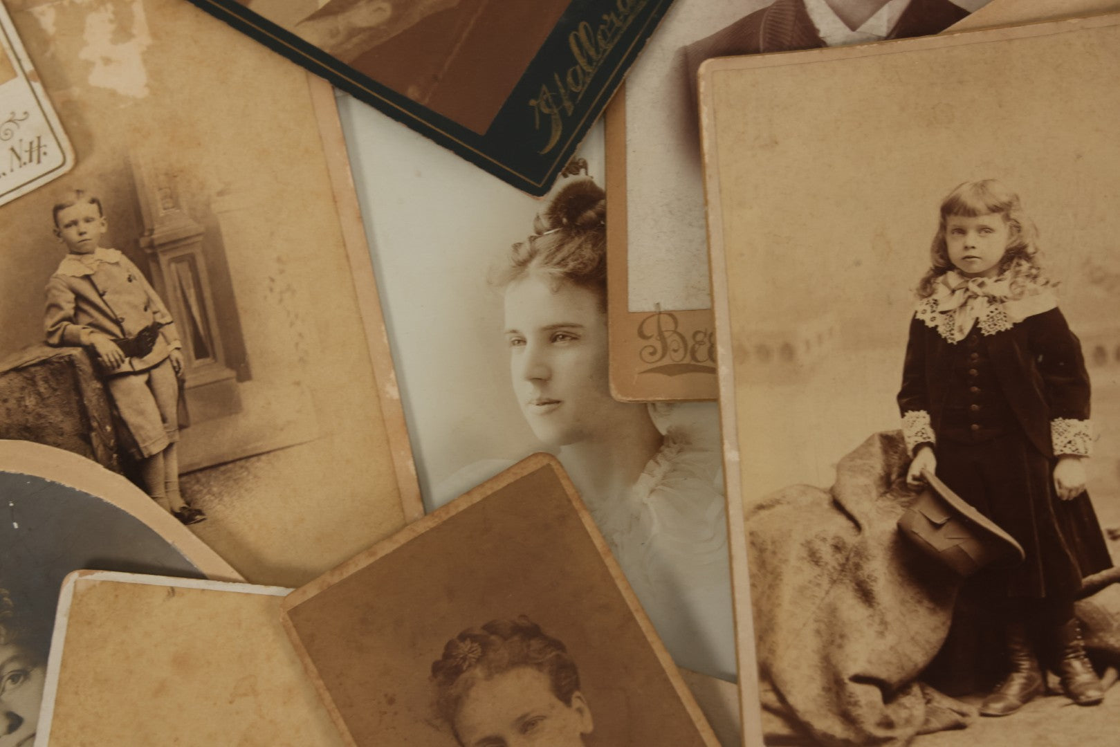 Lot 171 - Grouping Of 20+ Cabinet Card And Carte De Visite C.D.V. Photographs Of Men, Women, And Children, Including Little Girl With Hat, Smiling Toddler, And More