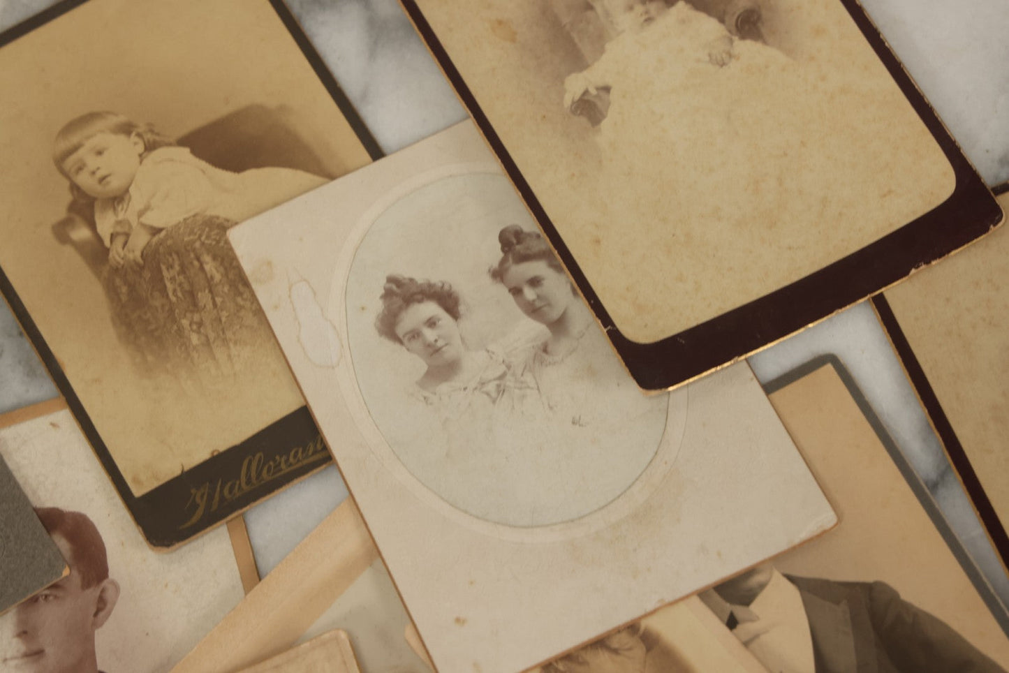 Lot 171 - Grouping Of 20+ Cabinet Card And Carte De Visite C.D.V. Photographs Of Men, Women, And Children, Including Little Girl With Hat, Smiling Toddler, And More