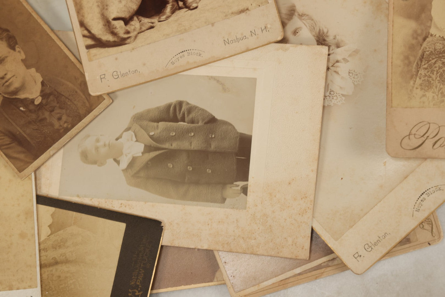 Lot 171 - Grouping Of 20+ Cabinet Card And Carte De Visite C.D.V. Photographs Of Men, Women, And Children, Including Little Girl With Hat, Smiling Toddler, And More