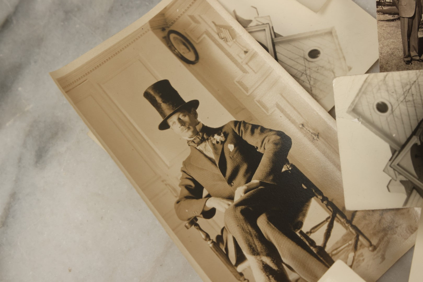 Lot 173 - Grouping Of 20+ Vintage And Antique Snapshot Photographs Including Boy With Baseball Bat, Boy With Bugle, Boy With Plane, Boy Riding Bike, Old Man In Stovepipe Hat, Etc.