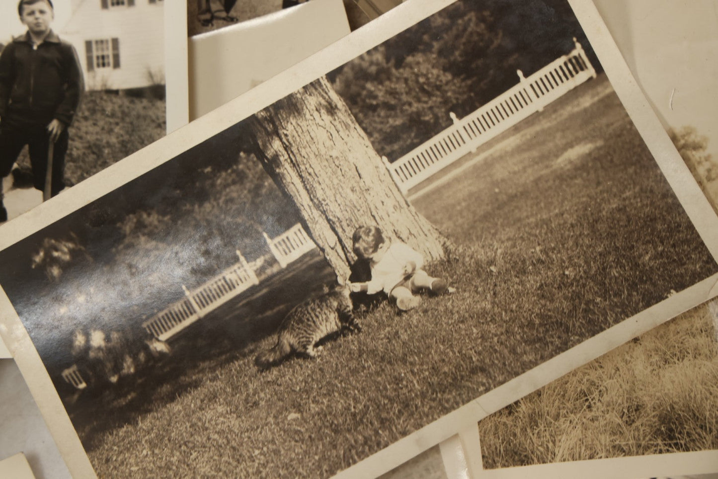 Lot 173 - Grouping Of 20+ Vintage And Antique Snapshot Photographs Including Boy With Baseball Bat, Boy With Bugle, Boy With Plane, Boy Riding Bike, Old Man In Stovepipe Hat, Etc.