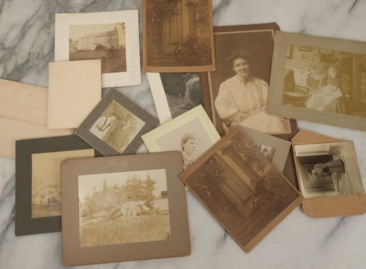 Lot 178 - Grouping Of 10+ Miscellaneous Boarded Antique Photographs And Snapshots, Including Women, Interiors, Photographs Of Homes And More