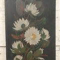 Lot 013 - Vintage Hand-Painted Water Lily Artwork, White Blooms On Dark Background, Botanical Wall Art, 10-1/8" x 24"