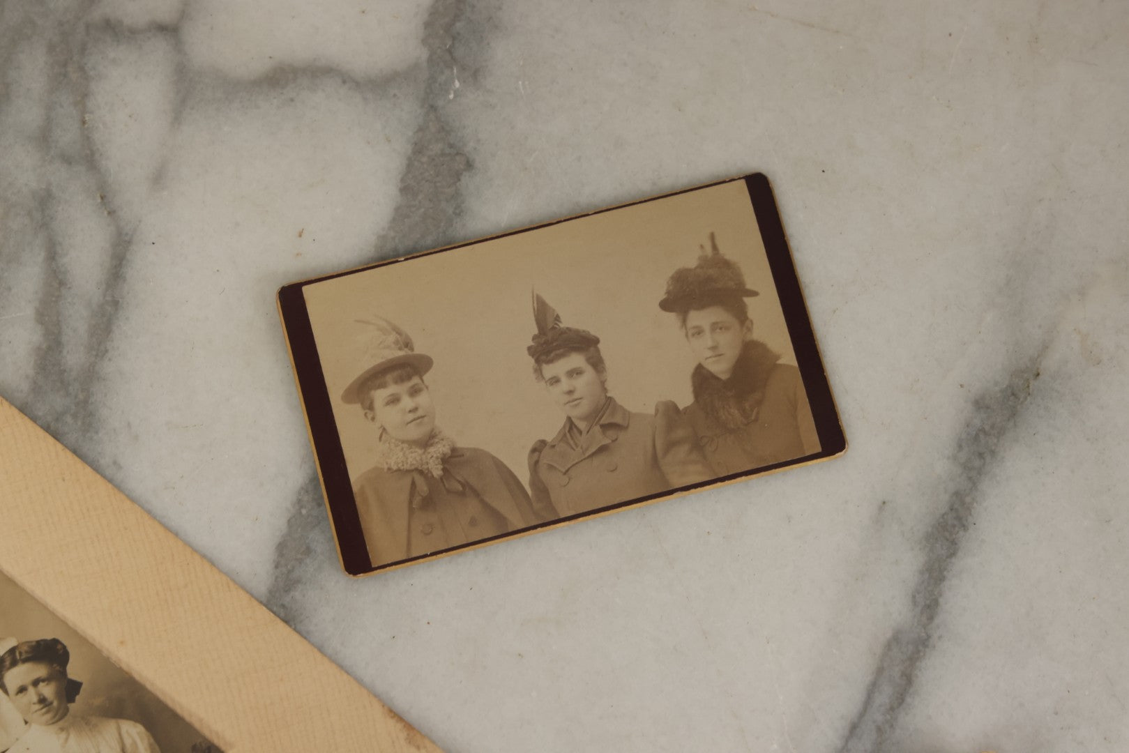 Lot 182 - Grouping Of Six Assorted Antique Boarded Photographs Of Victorian & Edwardian Women In Groups, Including Unique Triangle Cut Photo, Circa 1900-1910 