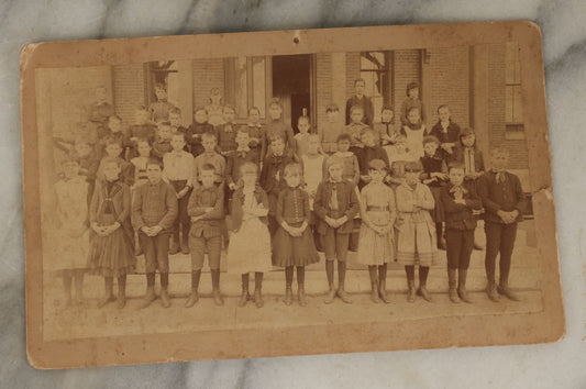 Lot 183 - Antique Cabinet Card Photograph Of School Children, Outside On School Steps, With Teachers, Many With Arms Crossed, A.E. Alden, Photographer, Boston, Circa 1890s